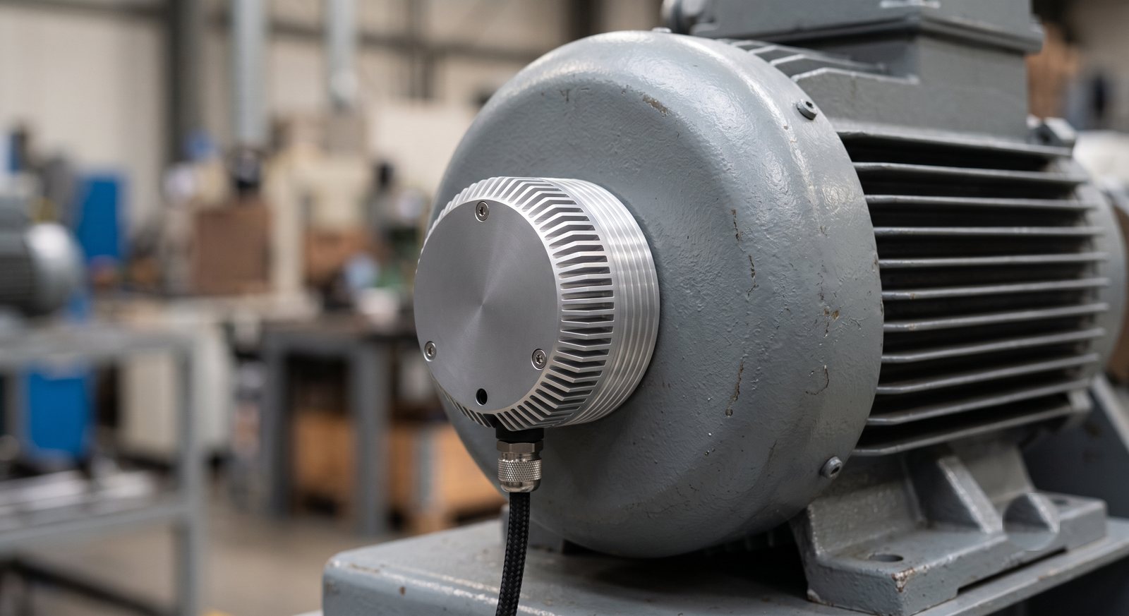 Concept: finned thermoelectric power module magnet-mounted on an industrial electric motor housing