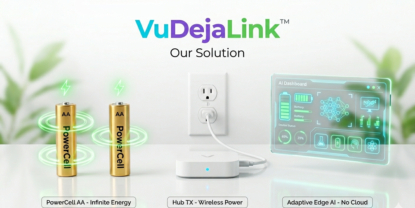 VuDejaLink solution: PowerCell AA, Hub TX, Adaptive Edge AI